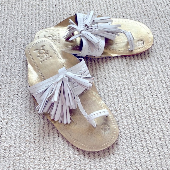 FIGUE Leather Slide Sandals White/Gold Size 6 - Picture 6 of 9